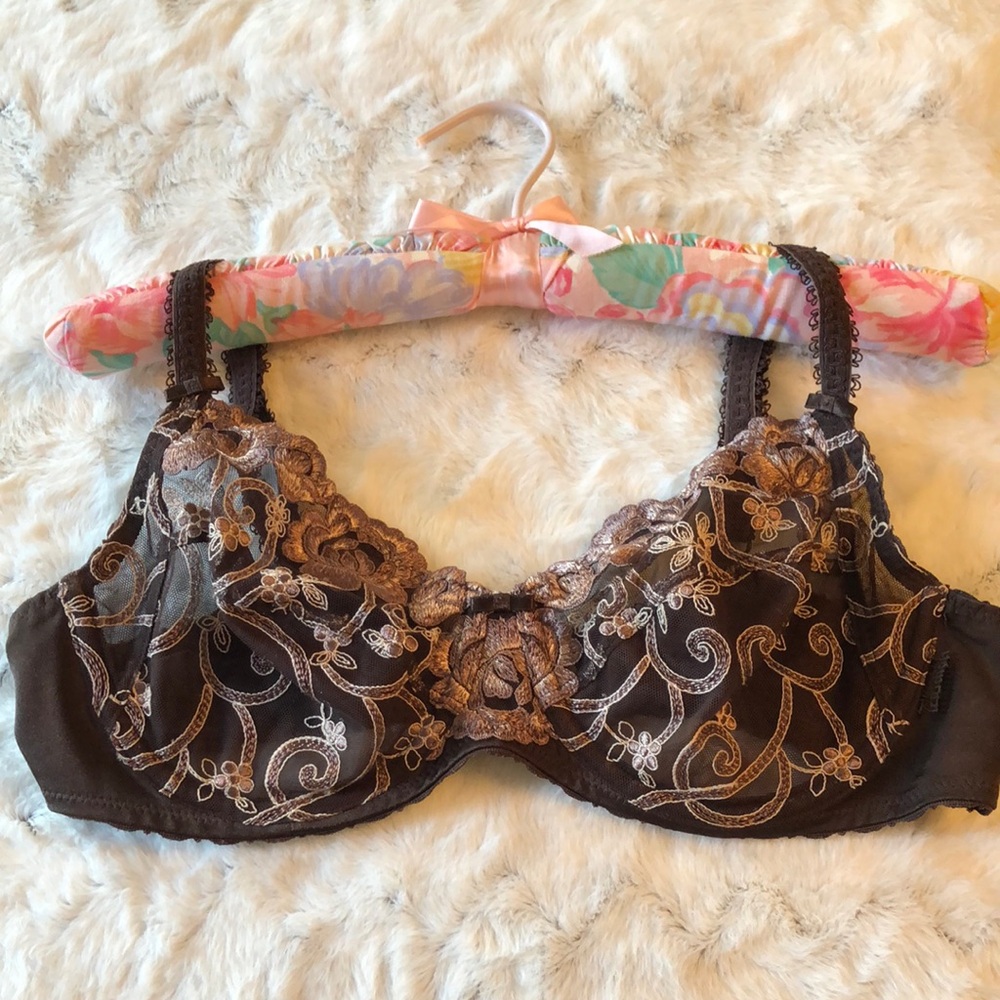 Sophisticated Brown Embroidered Underwire Bra
